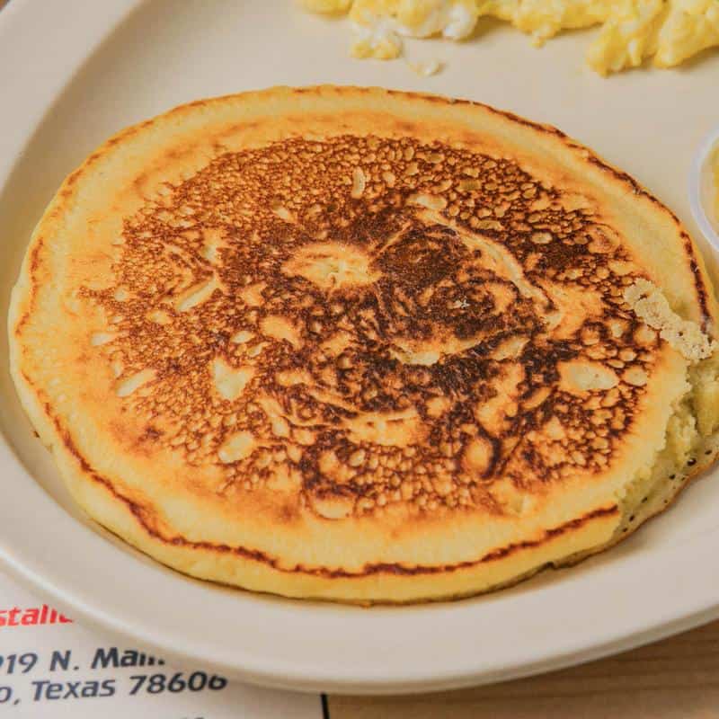 Fluffy pancakes with eggs from the all-day breakfast at Hill Country Cupboard