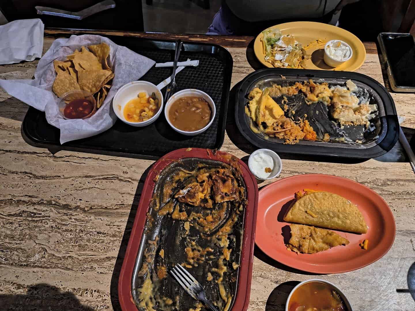 A loaded tray of Tex-Mex plates at Pancho's Mexican Buffet in Mesquite, Texas
