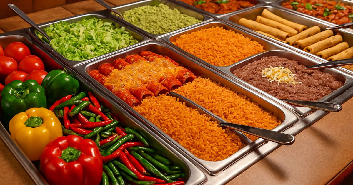 Fresh peppers and produce at the salsa bar of Pancho's Mexican Buffet in Mesquite