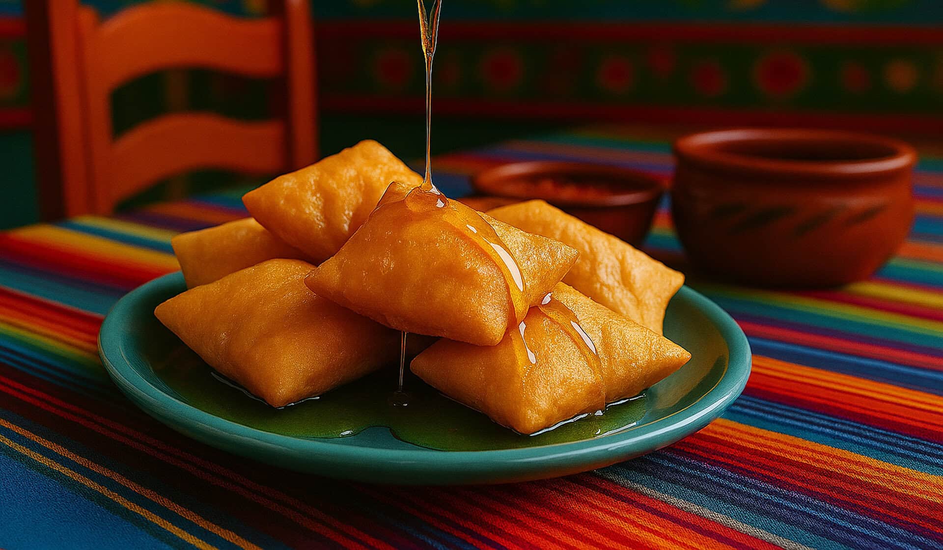 Golden sopaipillas drizzled with honey at Pancho's Mexican Buffet in Mesquite