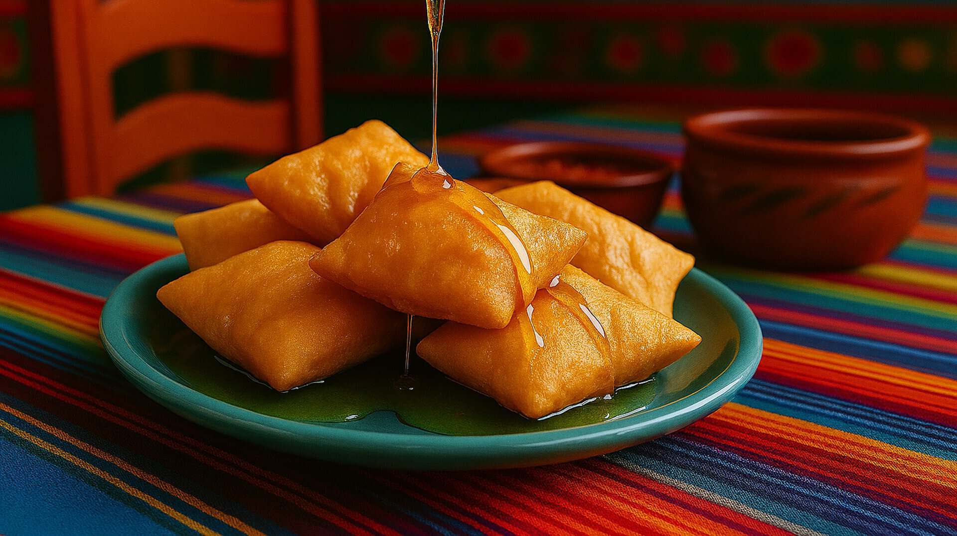 Golden sopapillas drizzled with honey at Pancho's Mexican Buffet in Mesquite, Texas