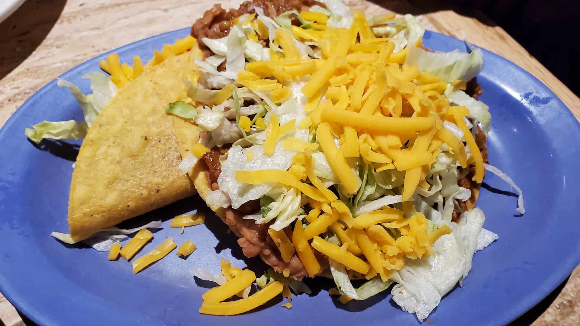 A taco salad topped with cheese at Pancho's Mexican Buffet in Mesquite, Texas