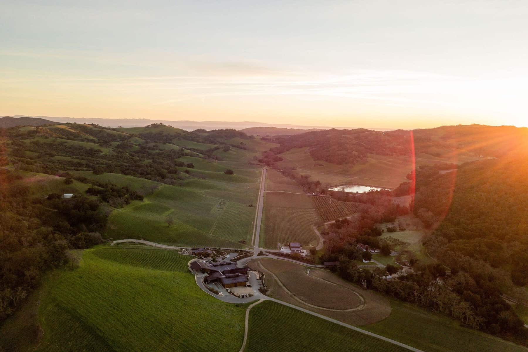 Oak-dotted vineyard hills at sunset in Paso Robles, California