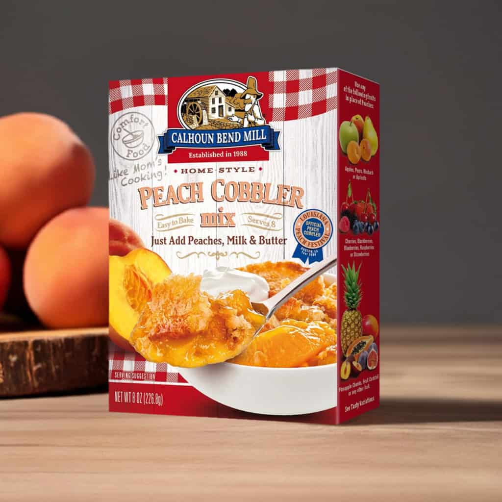 Homemade peach cobbler baking mix at Veal Station Amish Market
