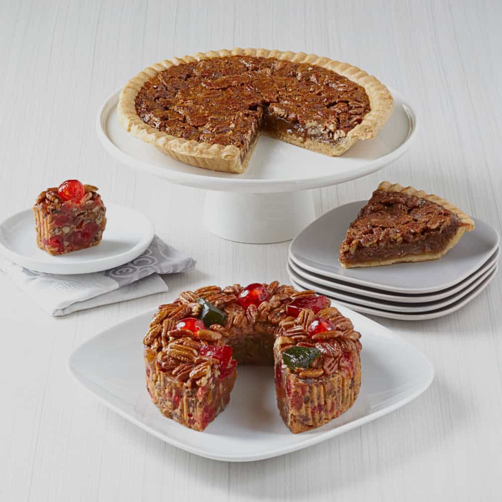 Slices of Texas pecan cake plated at Collin Street Bakery in Corsicana