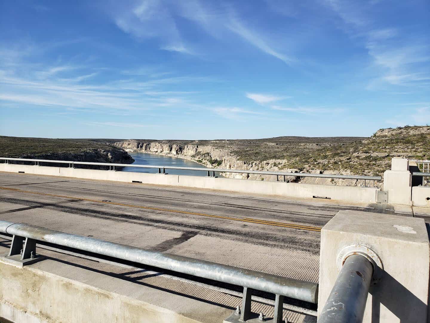 View from the deck of the Pecos River High Bridge looking down the canyon along US 90