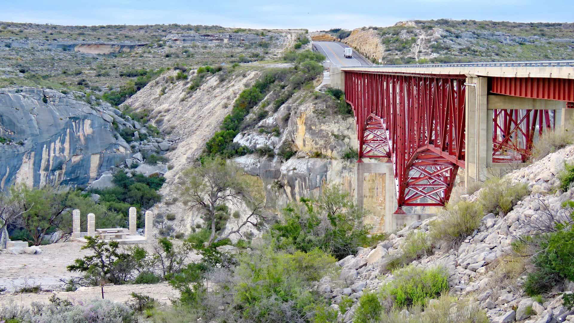 The Pecos River High Bridge and the US 90 approach road on the canyon rim