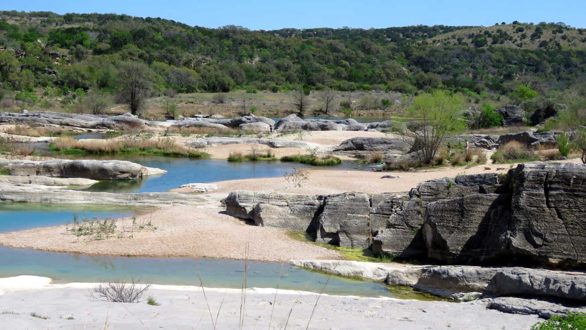 Overlook of the Pedernales Falls limestone ledges and blue pools