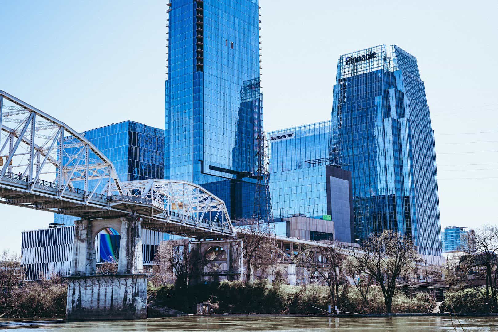 Pedestrian bridge and Nashville skyline in Nashville, Tennessee