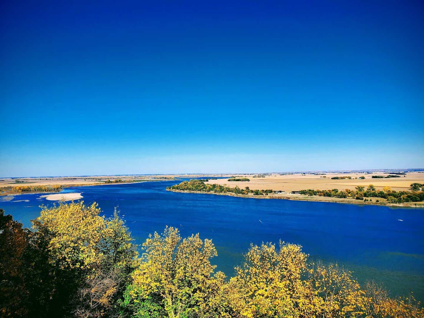 Golden fall foliage above the Missouri River at Ponca State Park, Nebraska