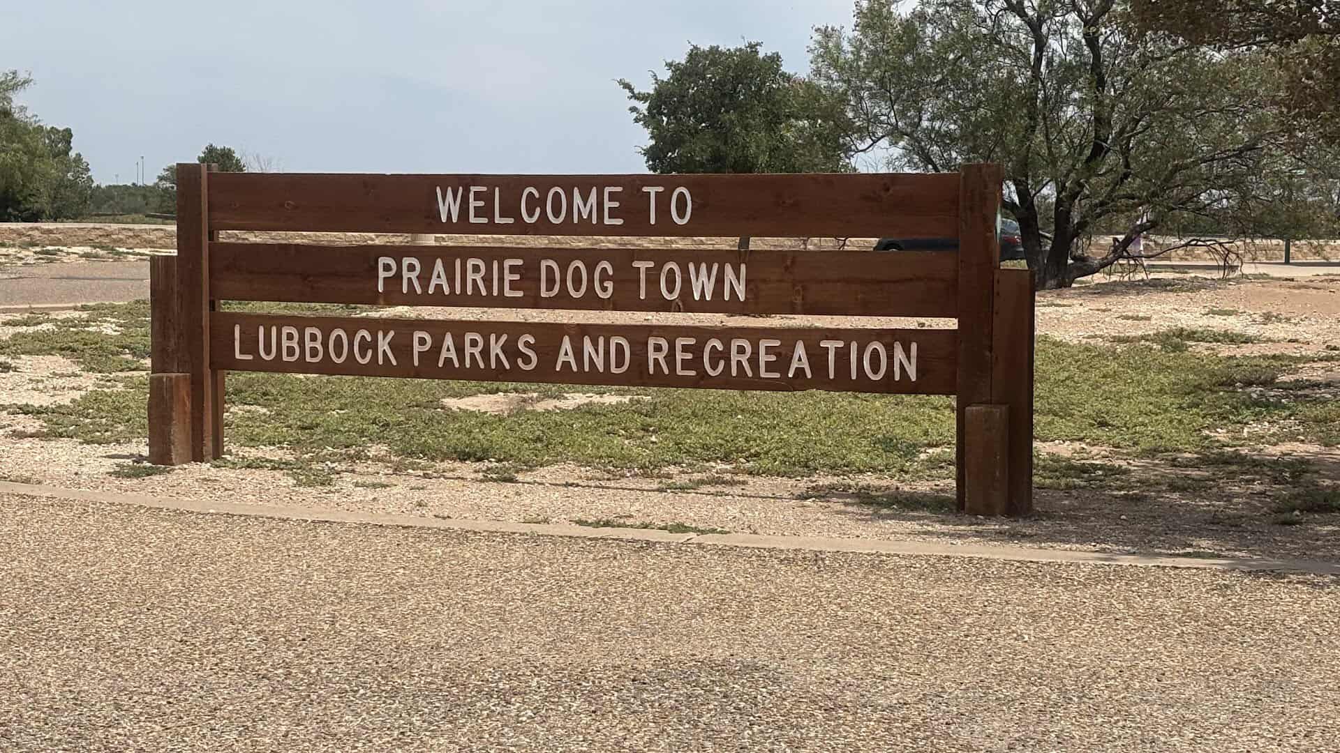 The welcome sign at Prairie Dog Town in Mackenzie Park, Lubbock, Texas