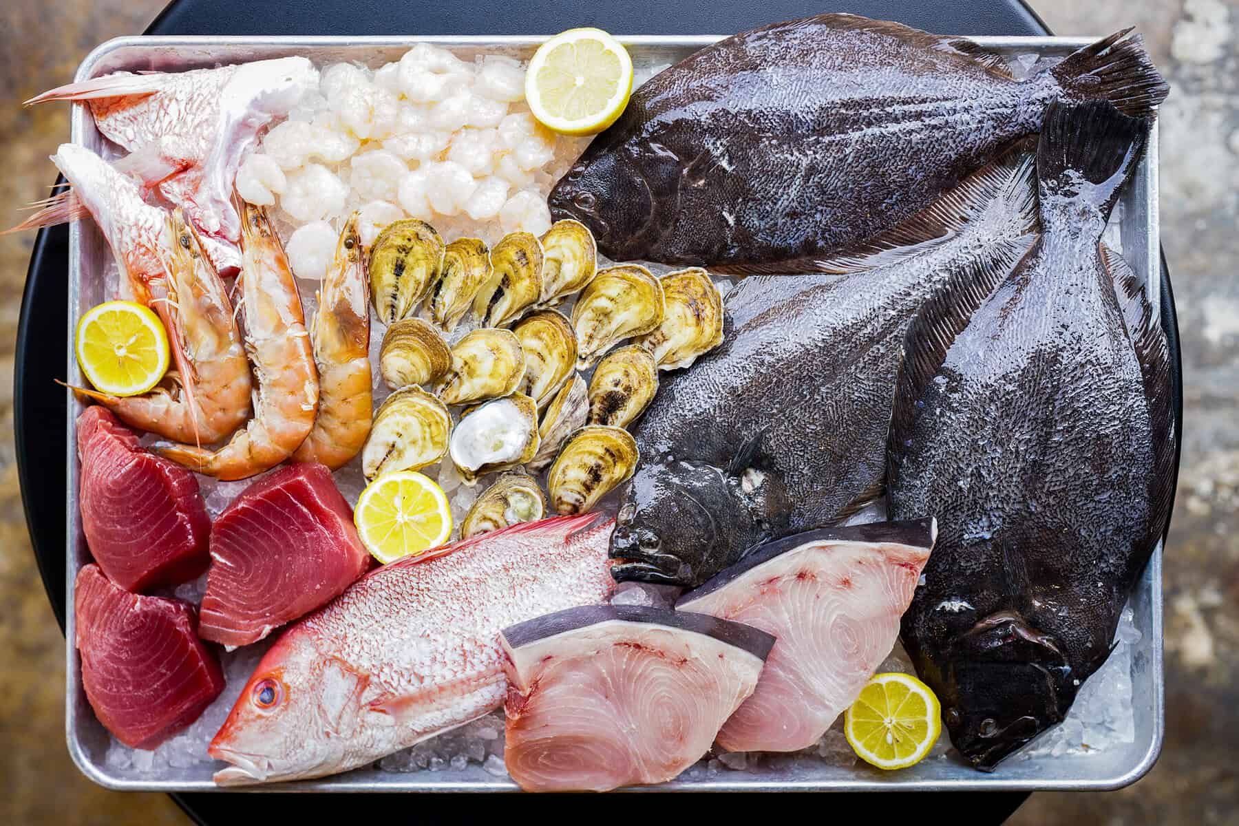 A platter of fresh fish and shellfish at Pullman Market's fishmonger