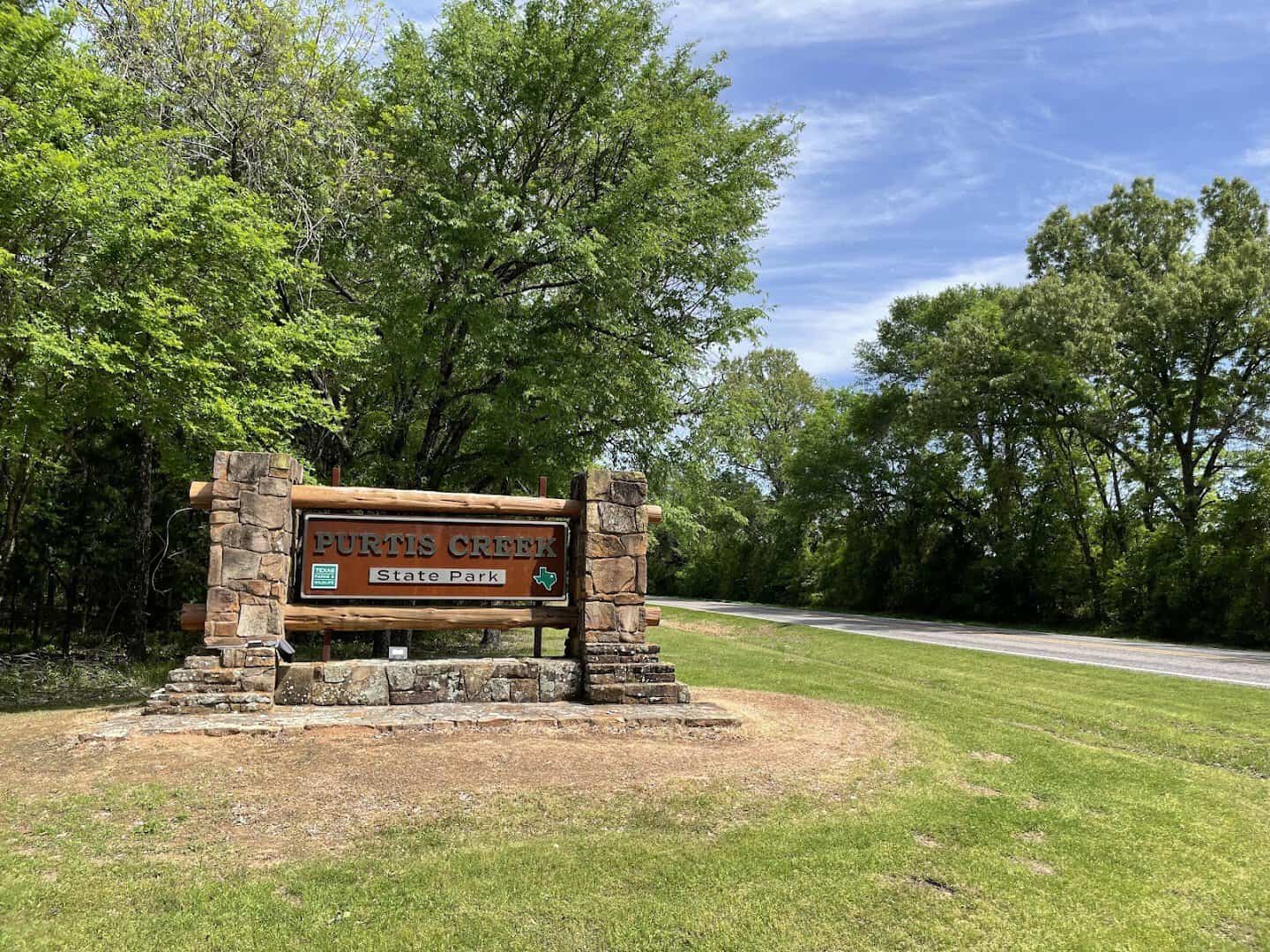 Entrance sign at Purtis Creek State Park