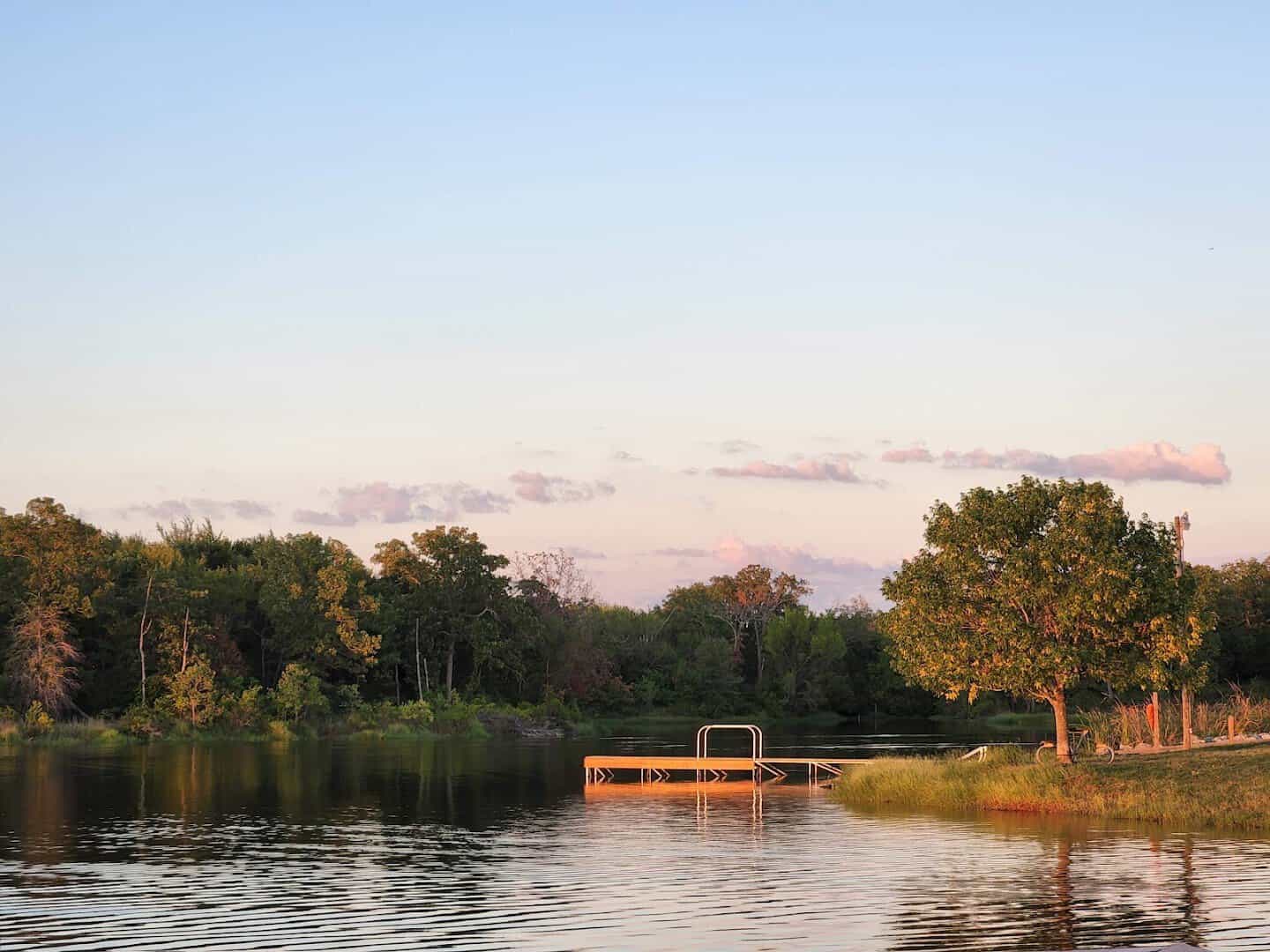 Golden hour over the lake at Purtis Creek State Park