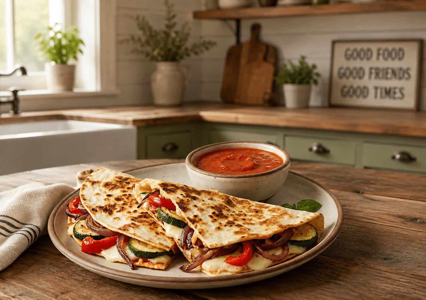 Quesadillas with a bowl of Fischer and Wieser salsa at Das Peach Haus