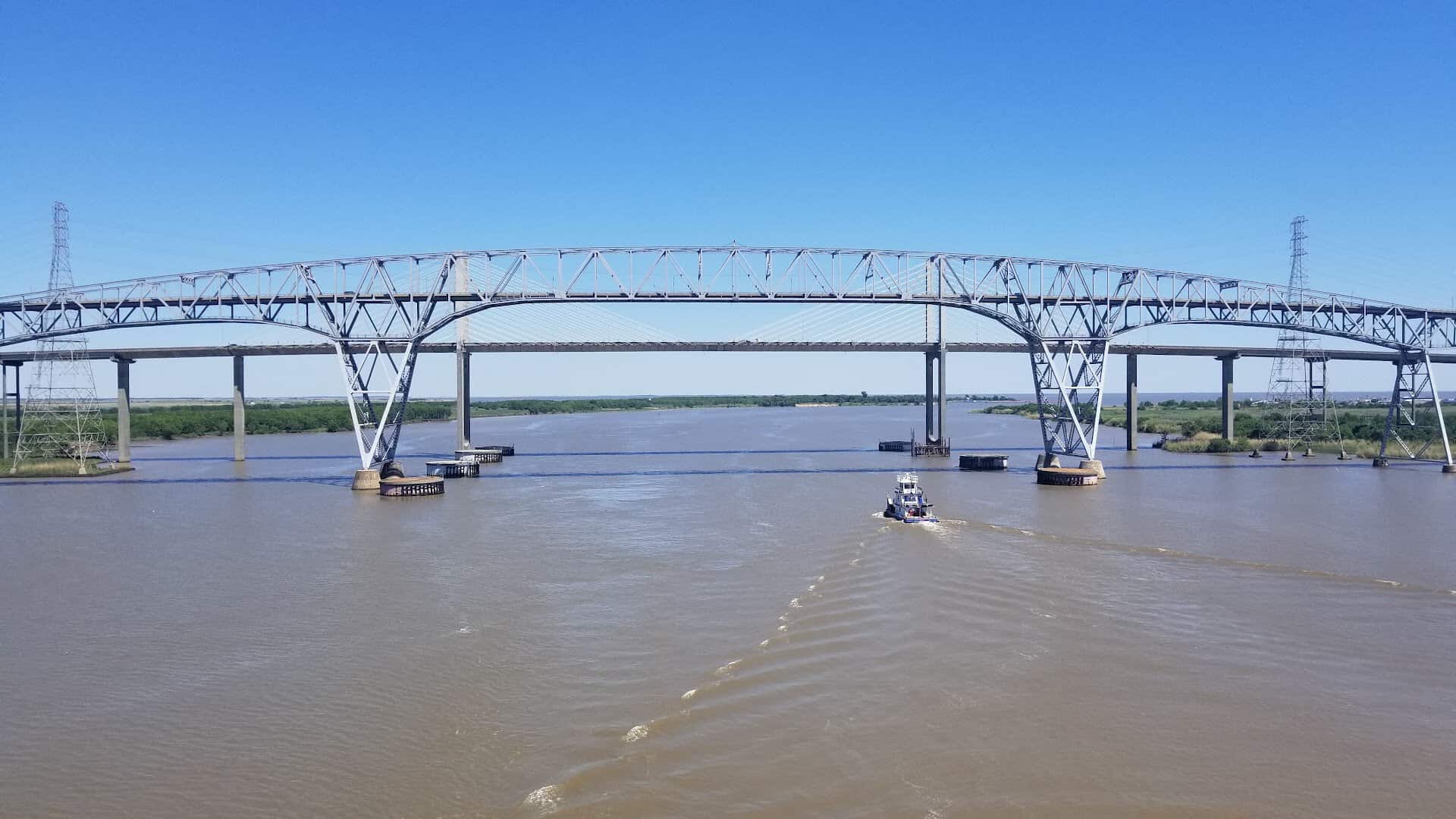 The Rainbow Bridge steel arch over the Neches River near Port Arthur, Texas