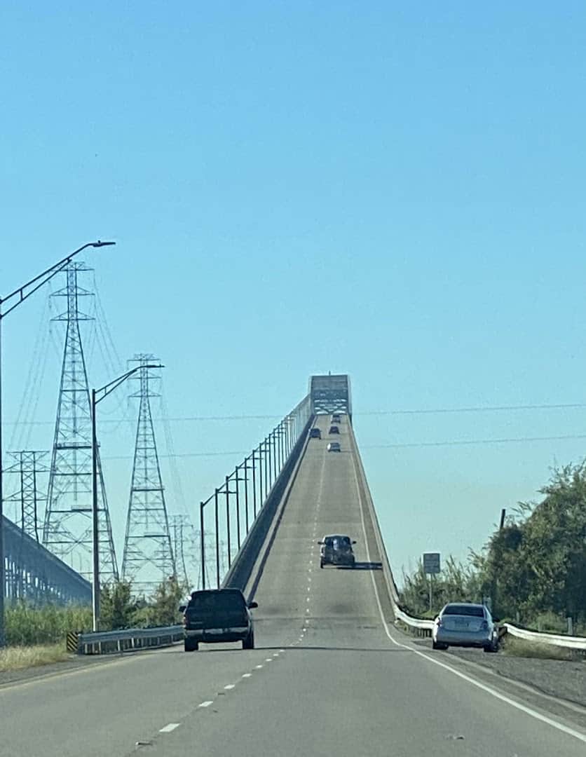 Steep climb up the Rainbow Bridge into the sky near Port Arthur, Texas