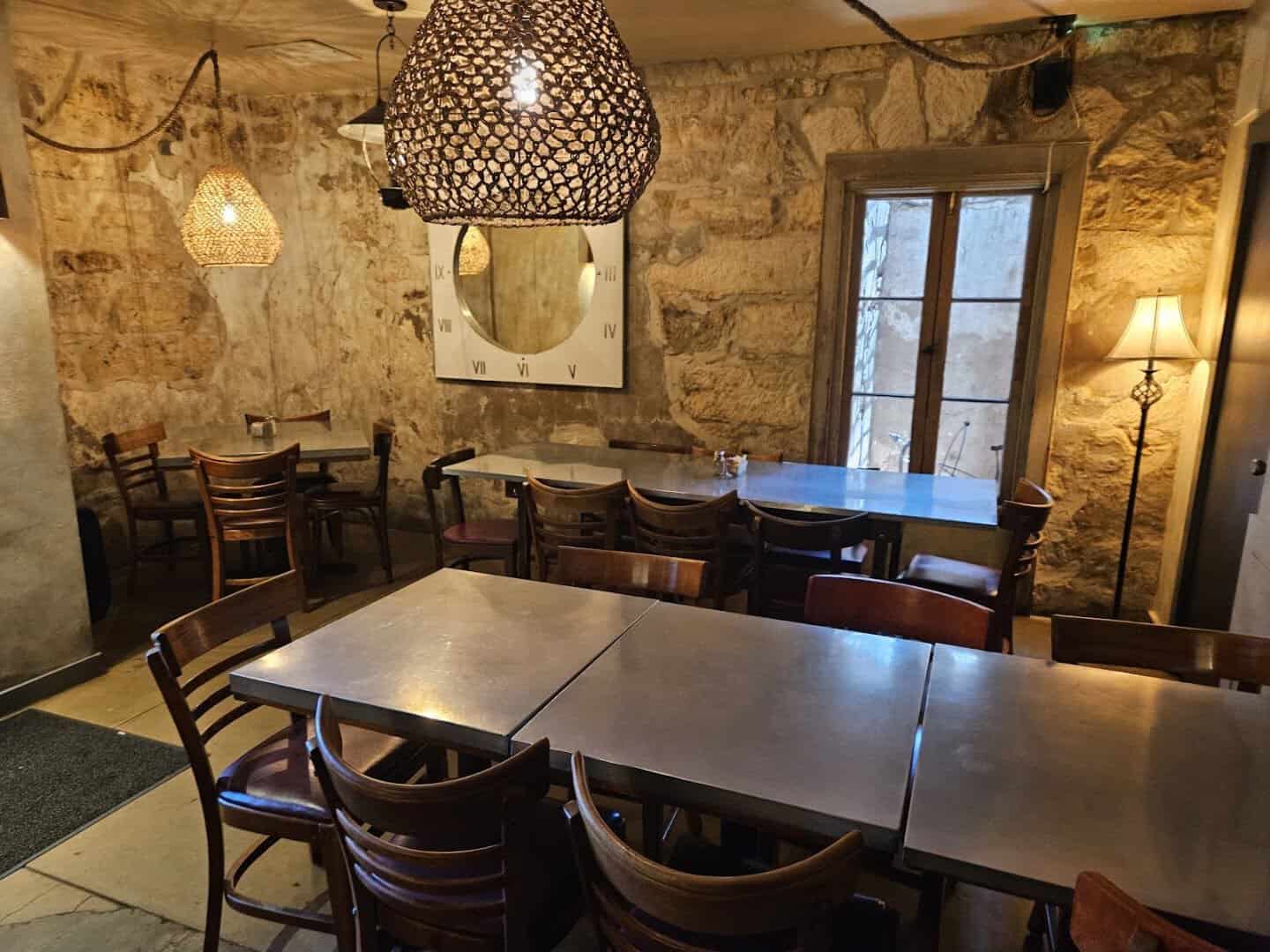 Limestone basement dining room at Rathskeller Bistro in Fredericksburg