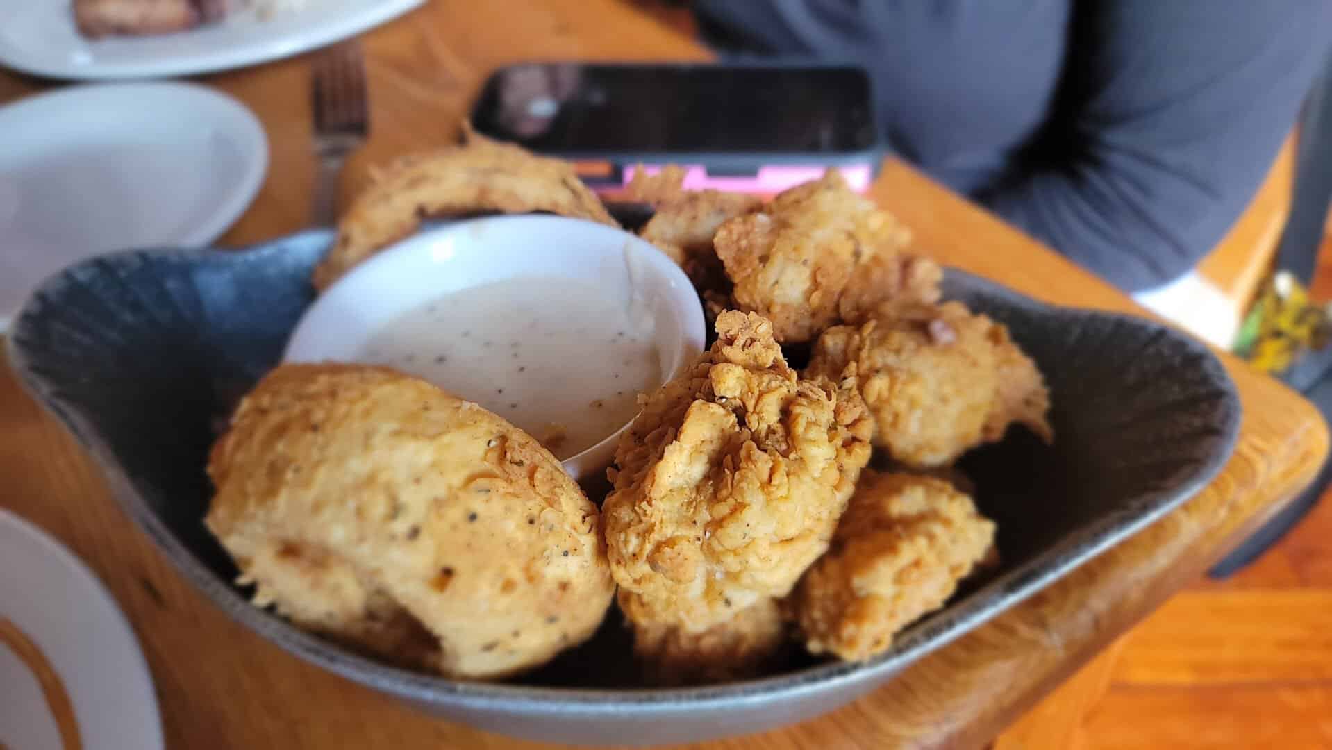Calf fries with cream gravy at Reata in Alpine, Texas