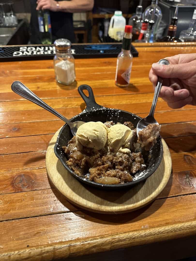 Dutch oven apple crisp with ice cream at Reata in Alpine, Texas