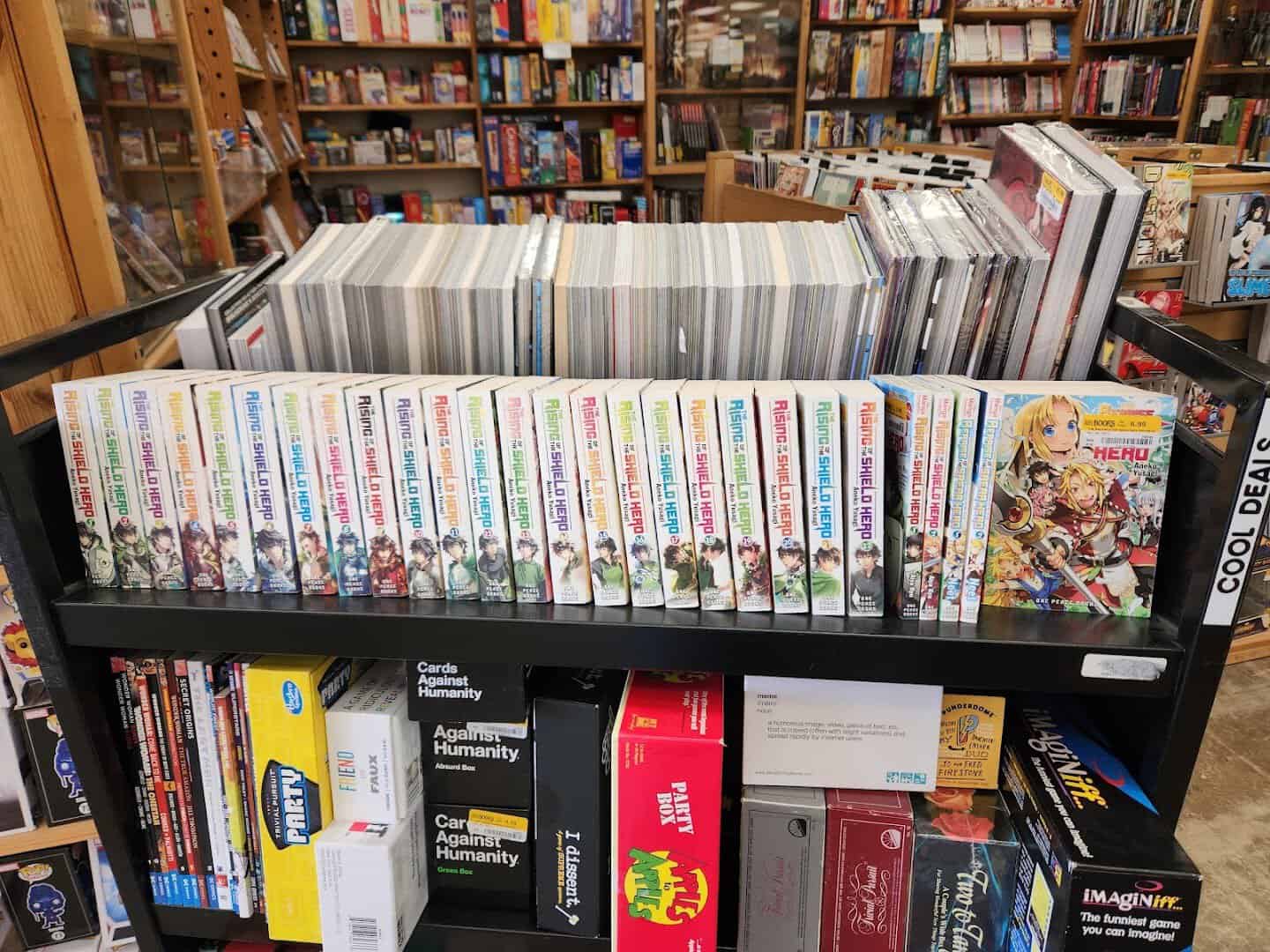 Bins of CDs and DVDs in the media section at Half Price Books in Dallas