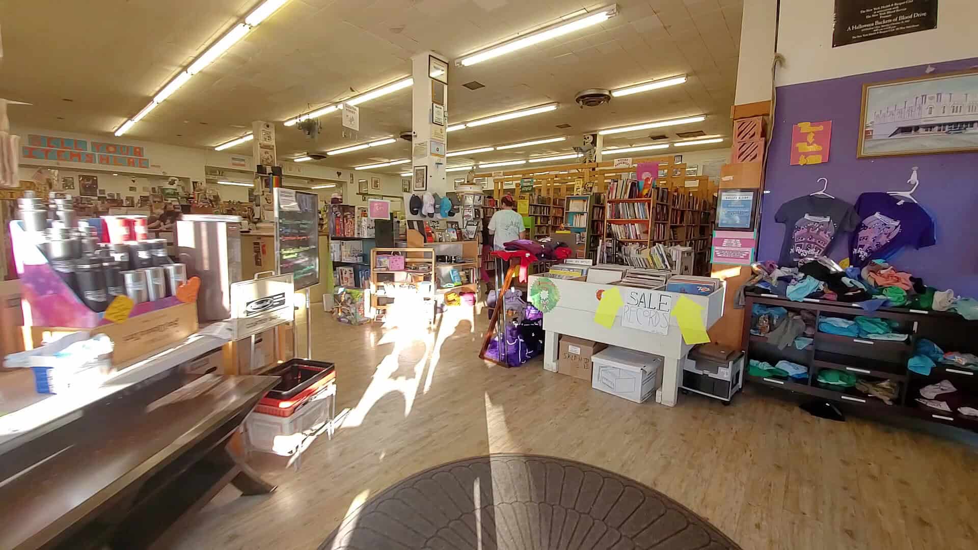 Front counter and gift area at Recycled Books, Records and CDs in Denton, Texas