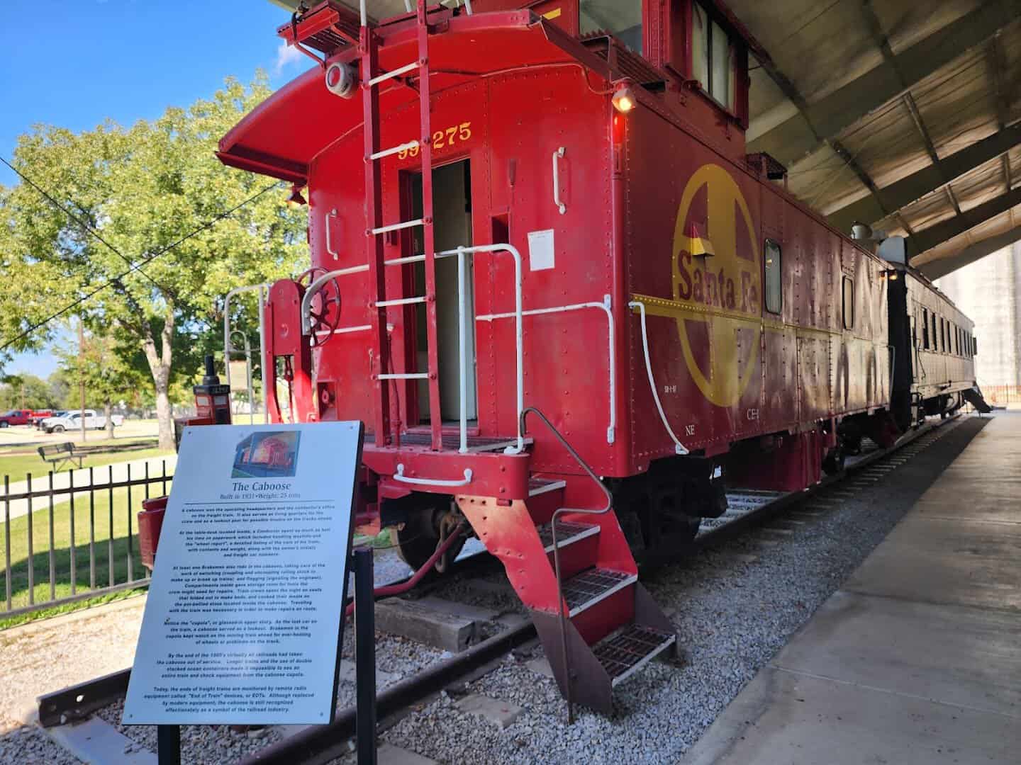 Red Santa Fe caboose at the Lehnis Railroad Museum in Brownwood, Texas