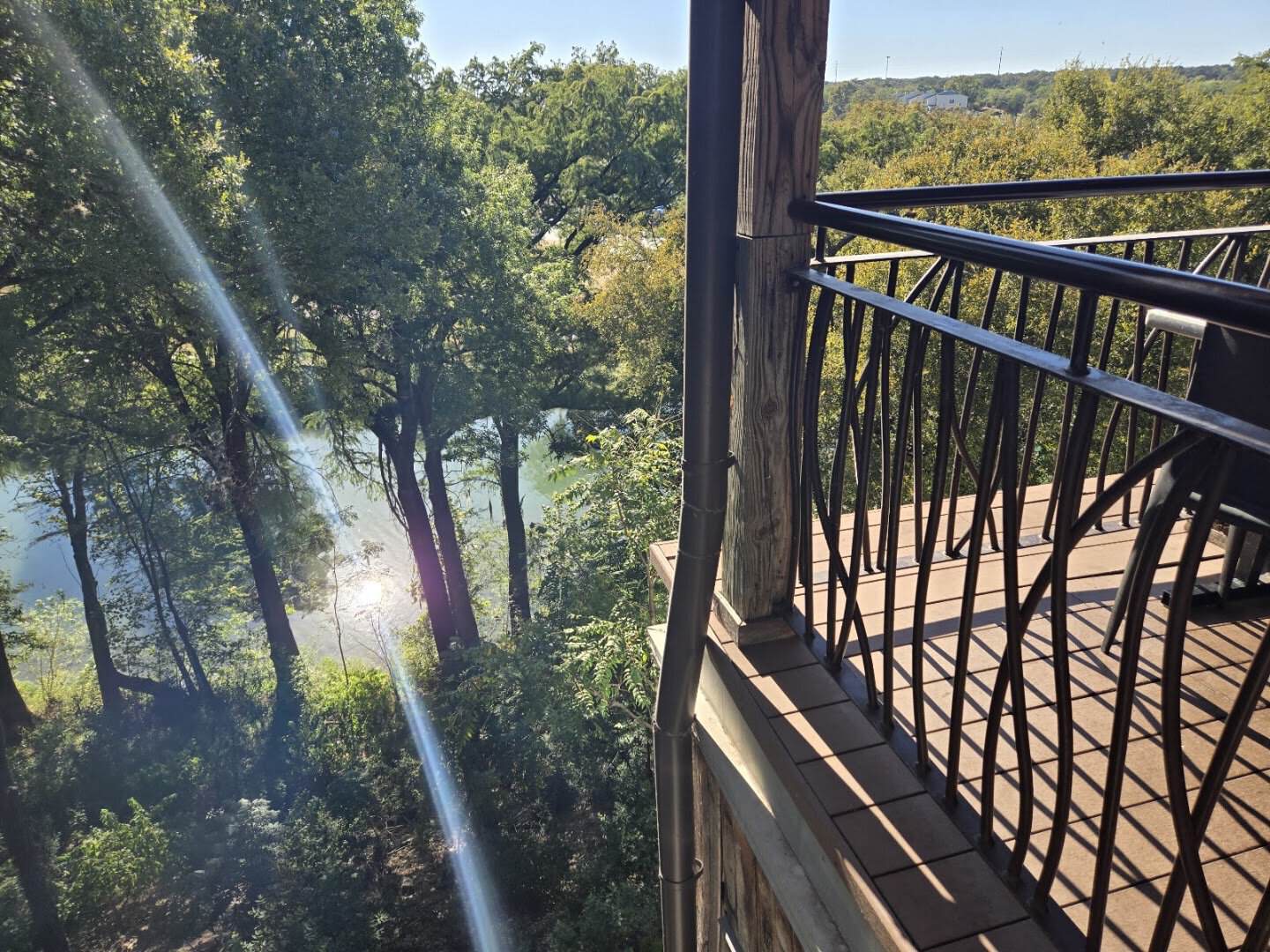 Riverside deck overlooking the Guadalupe River at Gruene River Grill in New Braunfels