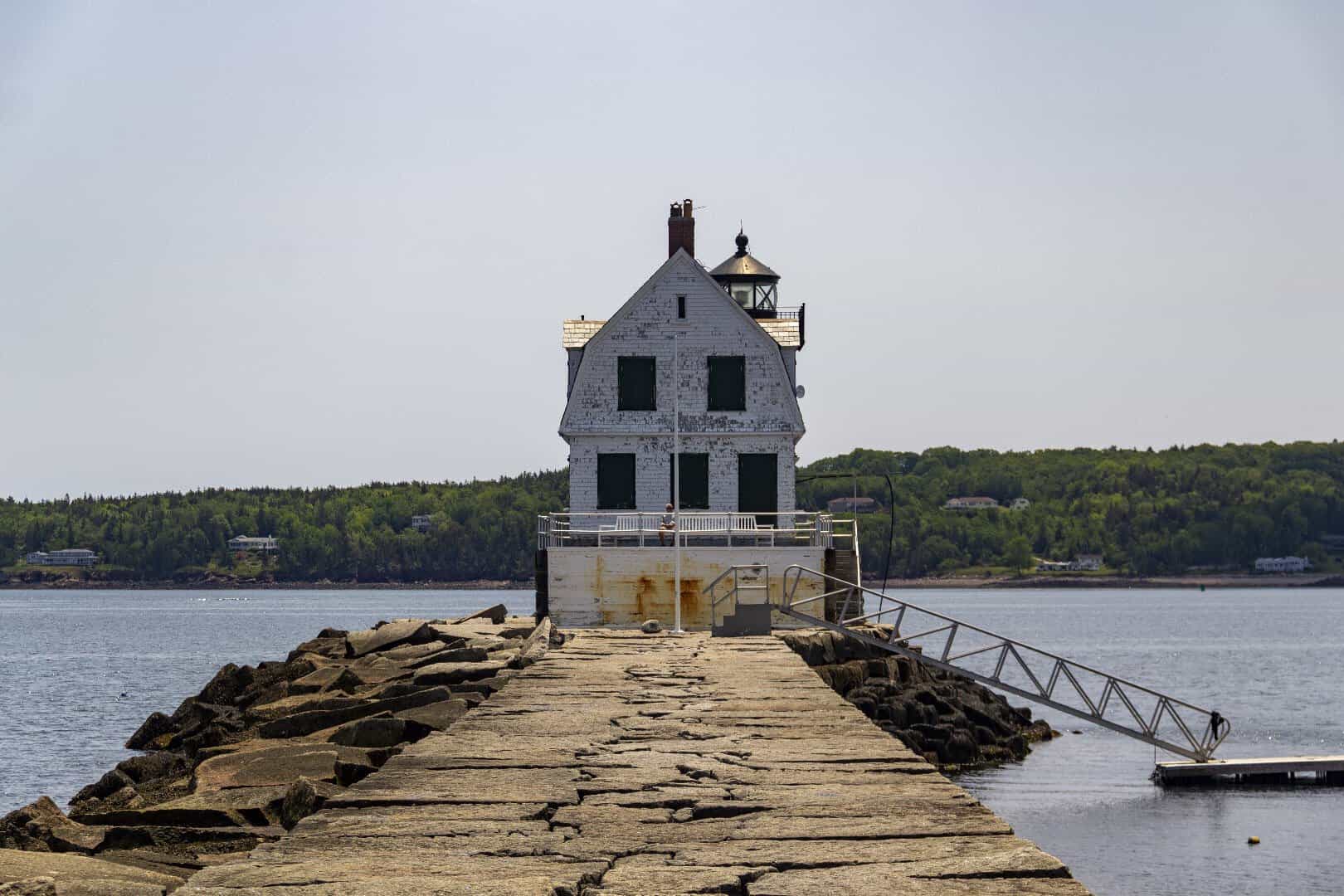 The granite breakwater leading out to Rockland Breakwater Lighthouse, Maine