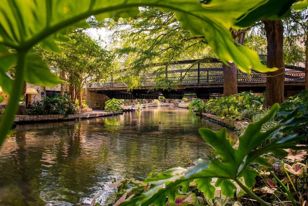 Stone arch bridge over the San Antonio River Walk, Texas