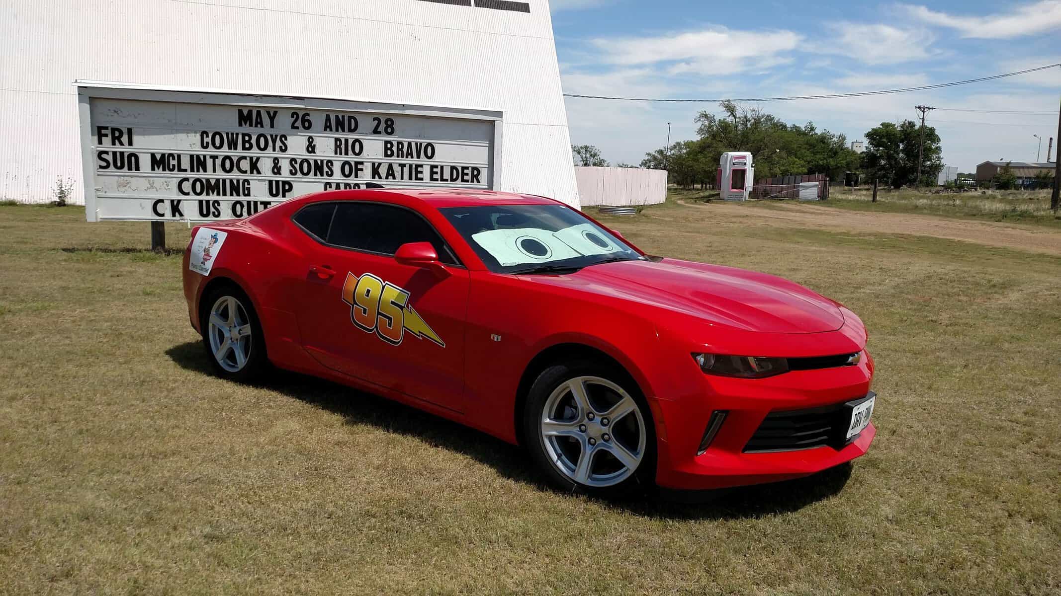 The giant Sandell Drive-In screen in Clarendon, Texas