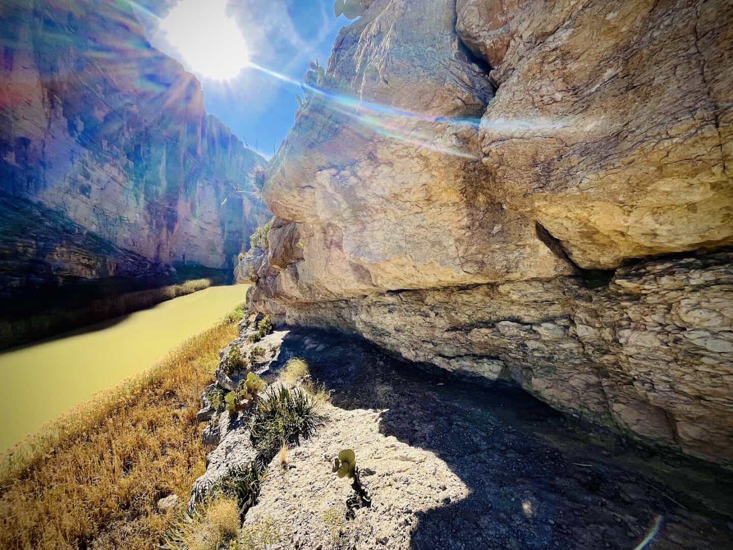 Golden light on the limestone walls inside Santa Elena Canyon