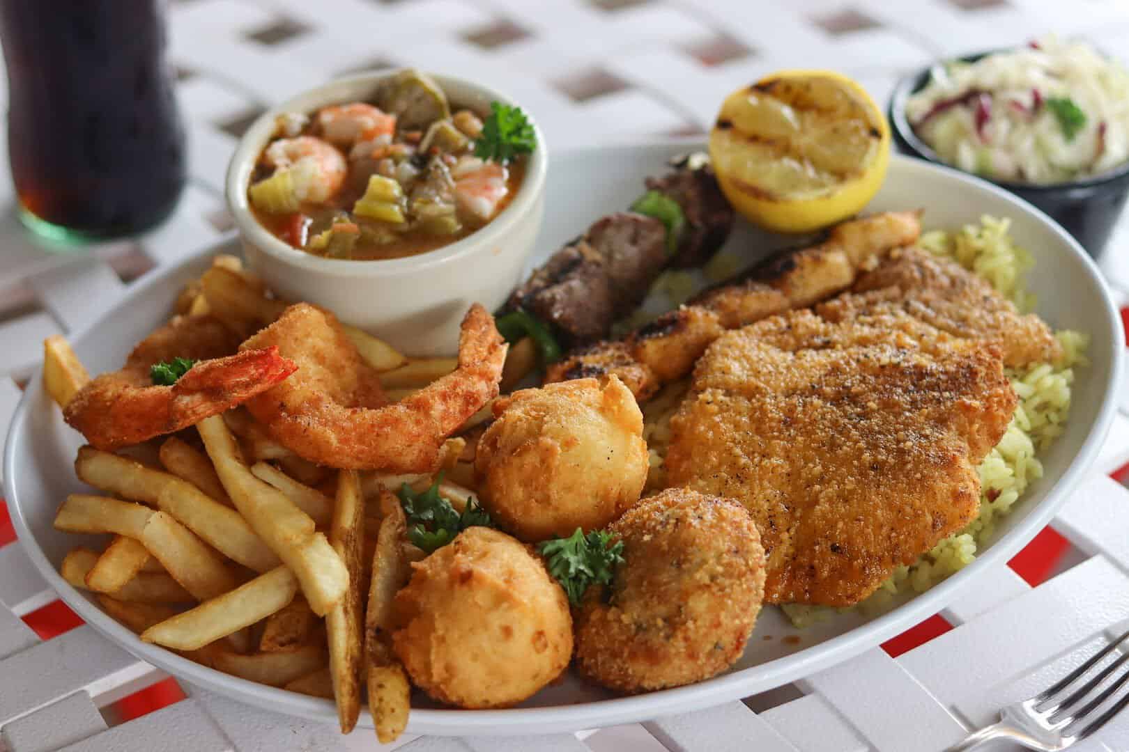 Shrimp and fried fish platter at Sea Island Shrimp House in San Antonio