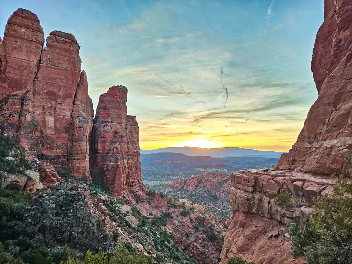 Cathedral Rock red sandstone buttes at sunset in Sedona, Arizona