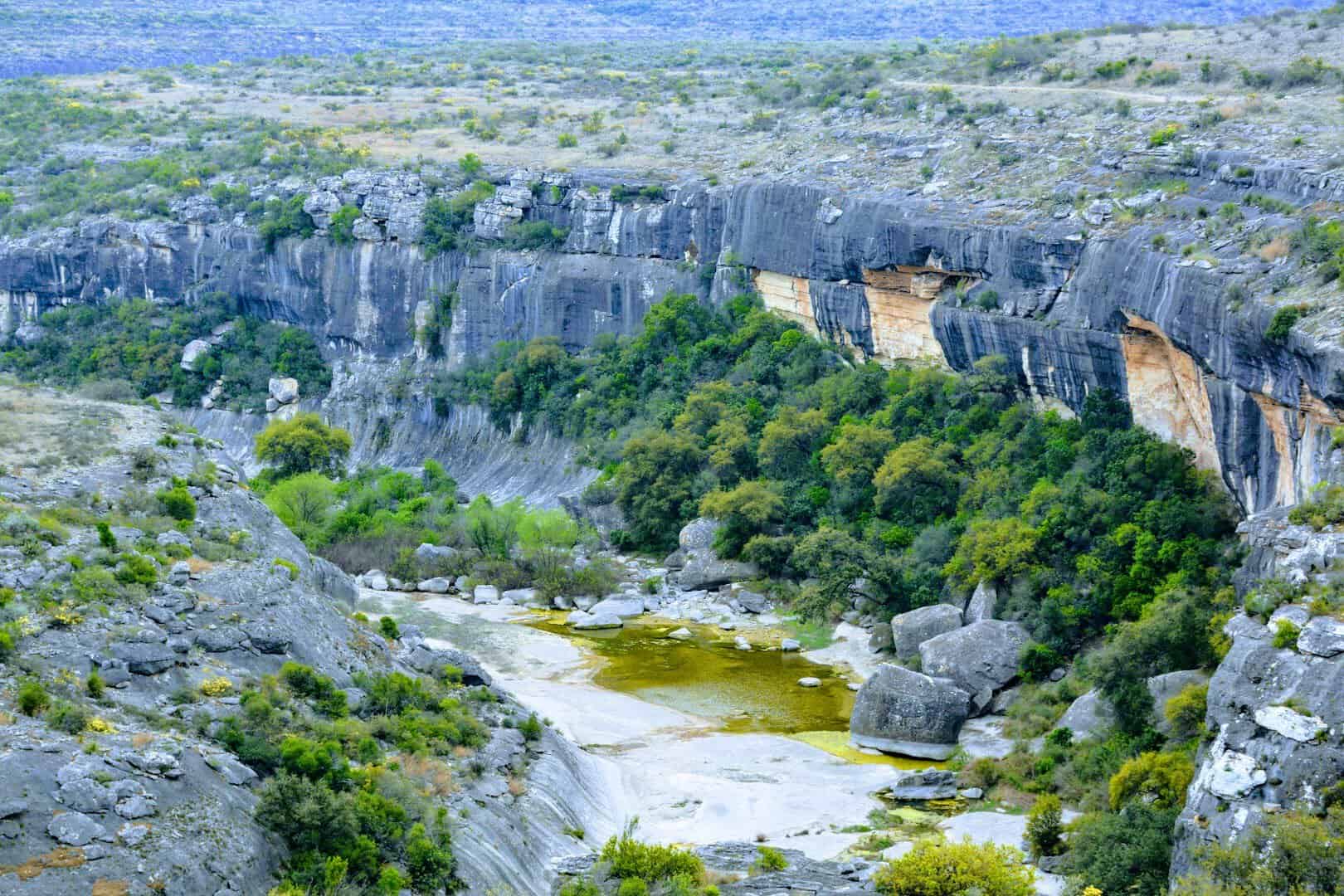 Aerial view of the canyon gorge and river at Seminole Canyon State Park