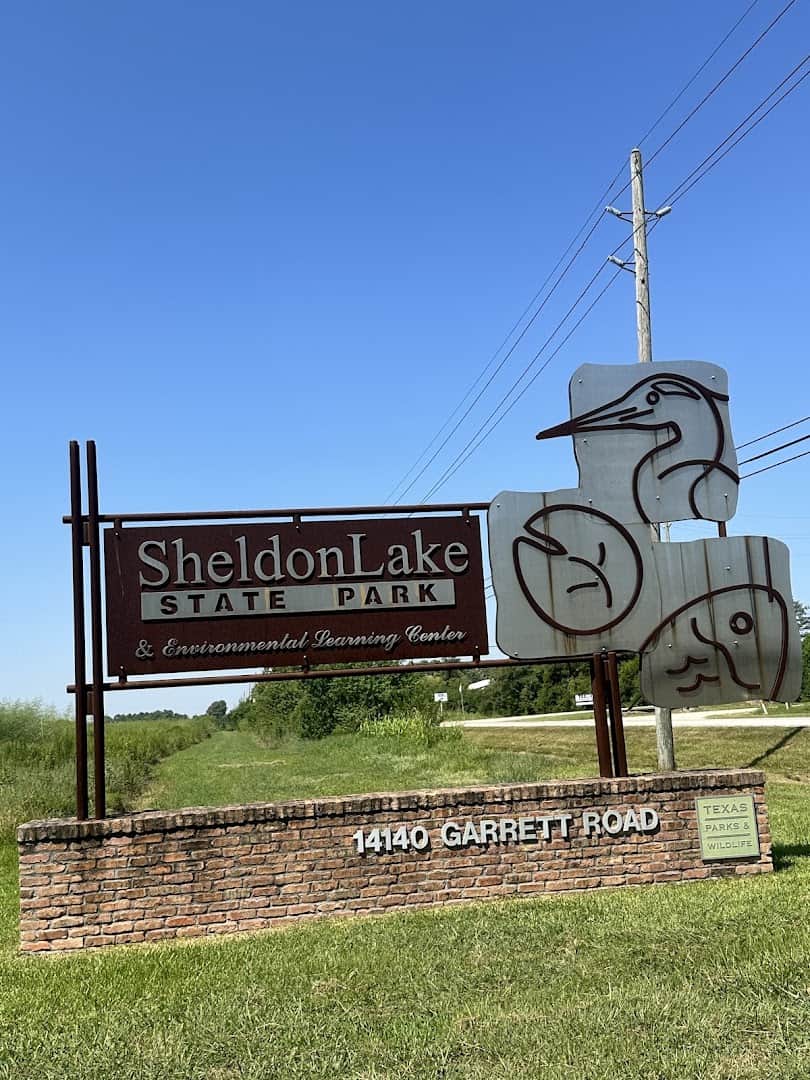 Entrance sign for Sheldon Lake State Park on Garrett Road, Houston, Texas