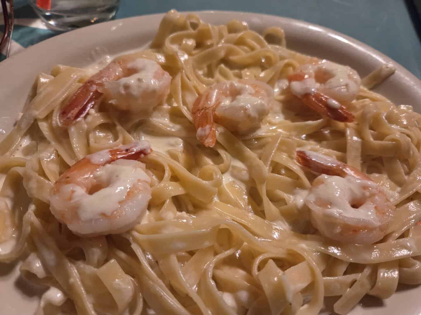 Shrimp fettuccine alfredo in a creamy garlic sauce at Monteleone's Italian Ristorante in El Paso