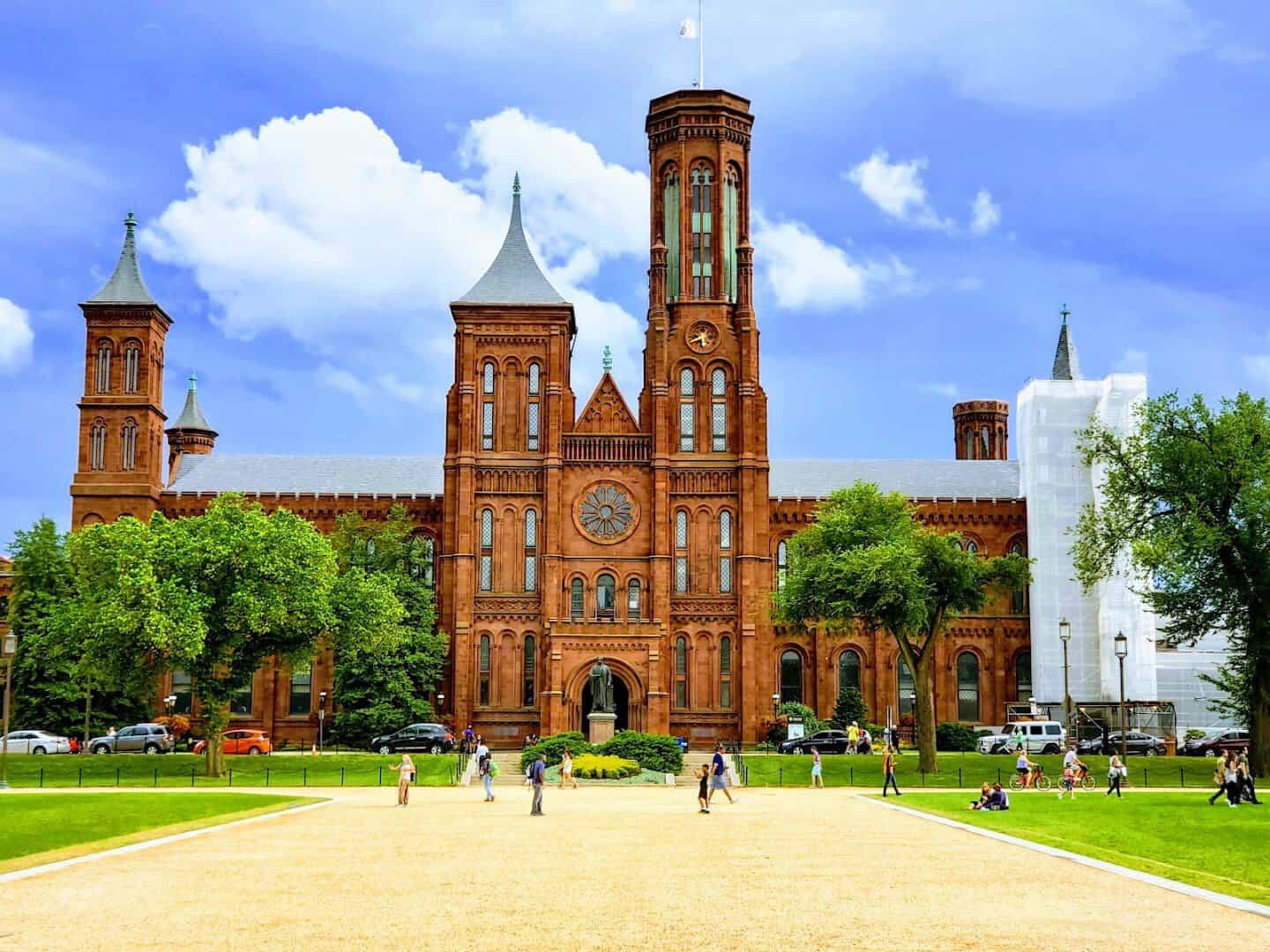 The red-brick Smithsonian Castle on the National Mall in Washington, DC
