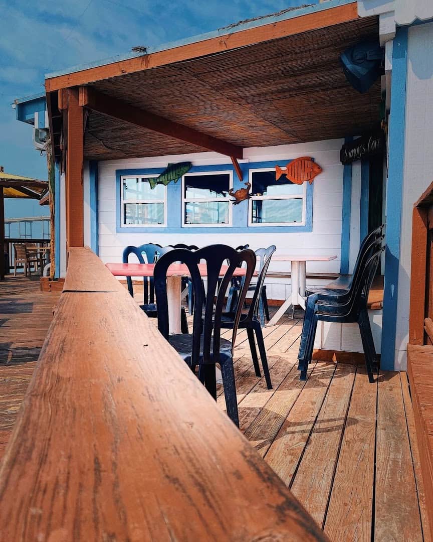 Waterside dining room at Snoopy's Pier in Corpus Christi