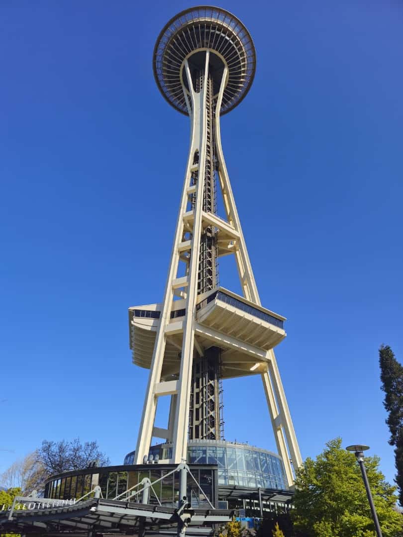 The Space Needle tower against a clear sky, Seattle, Washington
