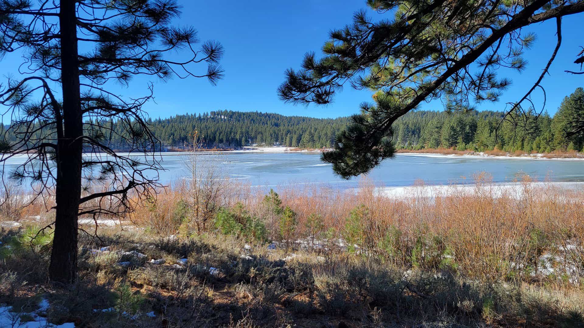 Calm water and pines at Spooner Lake, Lake Tahoe Nevada State Park