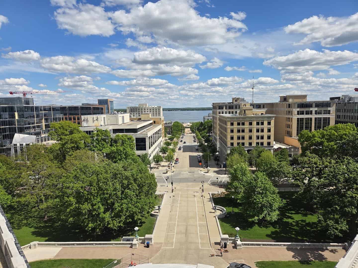 State Street pedestrian corridor toward the lake in Madison, Wisconsin