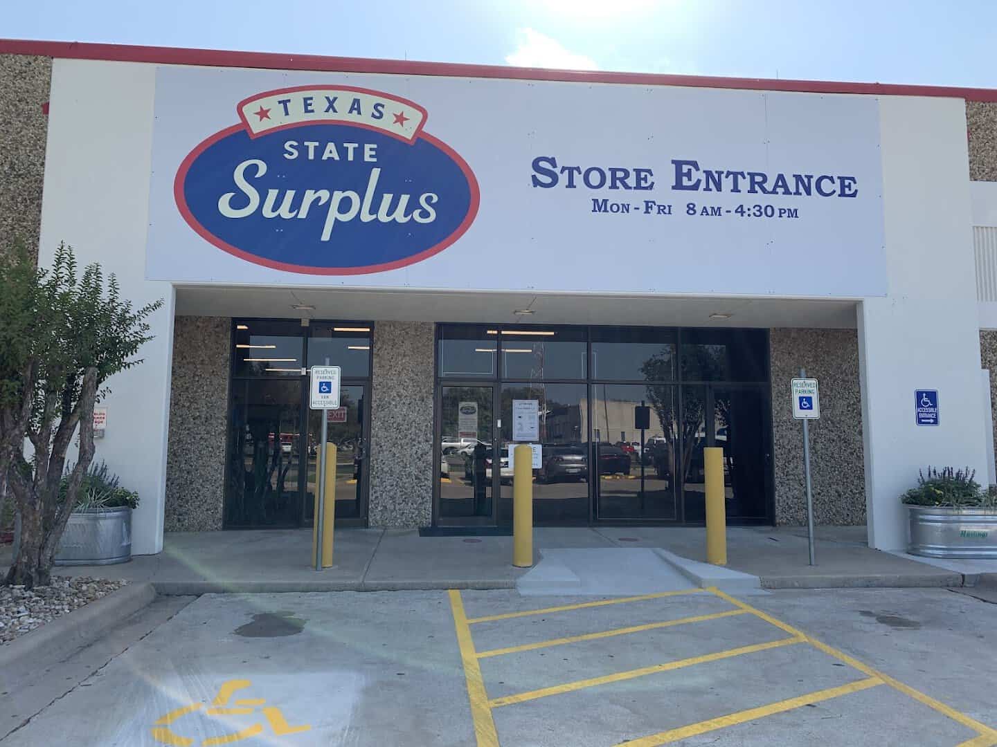 Store entrance of the State Surplus Store on Bolm Road in Austin