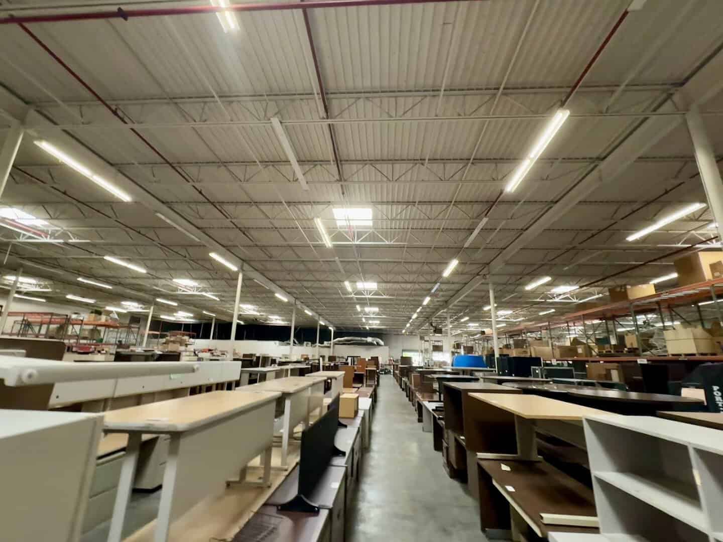 Aisle of the retired state assets warehouse at the State Surplus Store in Austin
