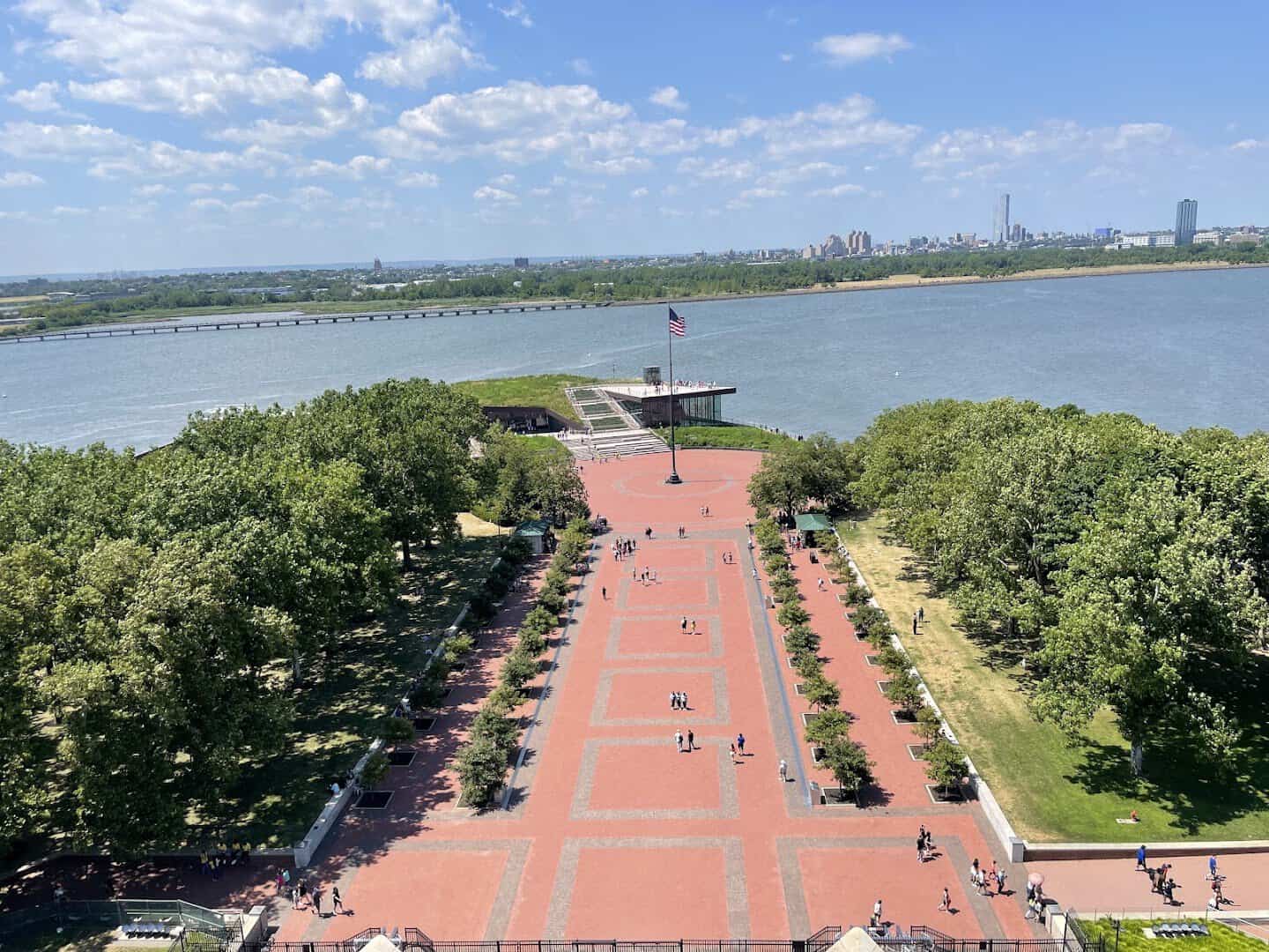 Aerial view of Liberty Island and the Statue of Liberty in New York Harbor