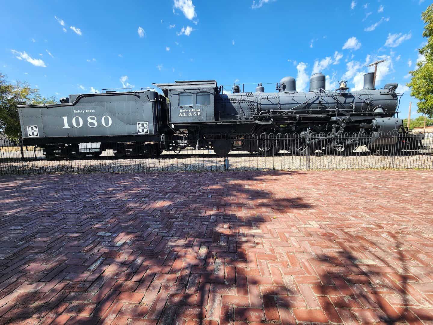 Vintage steam locomotive at the Lehnis Railroad Museum in Brownwood, Texas