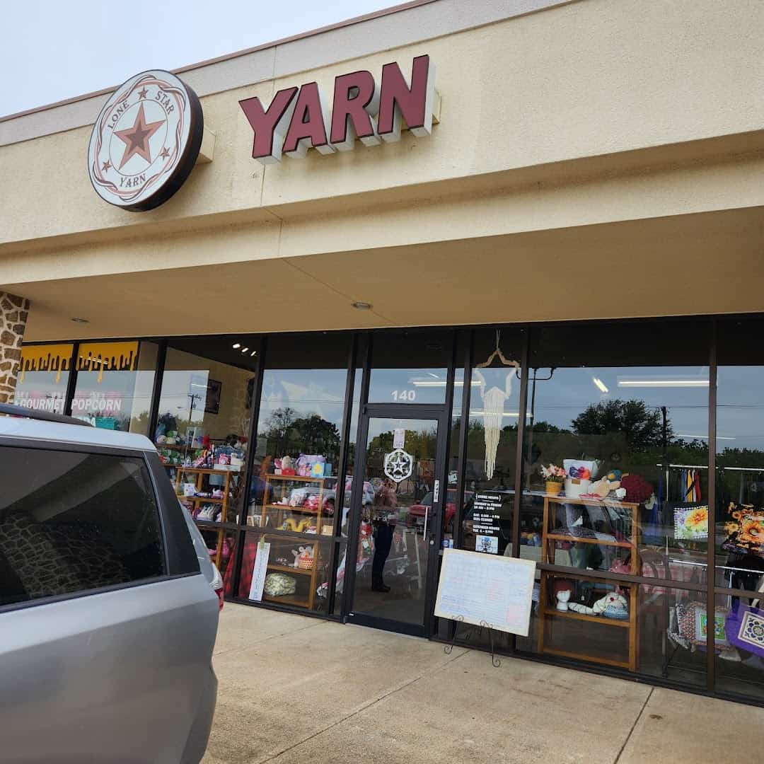 The storefront and YARN sign of Lone Star Yarn in Bedford, Texas