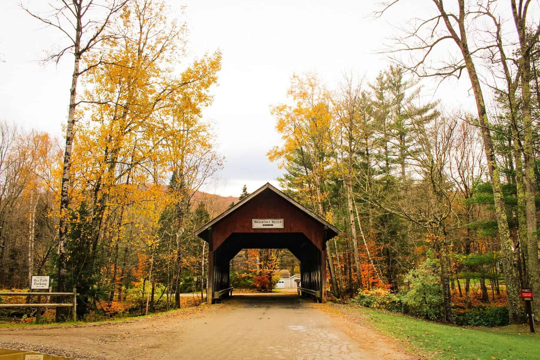 Covered bridge in autumn near Stowe, Vermont