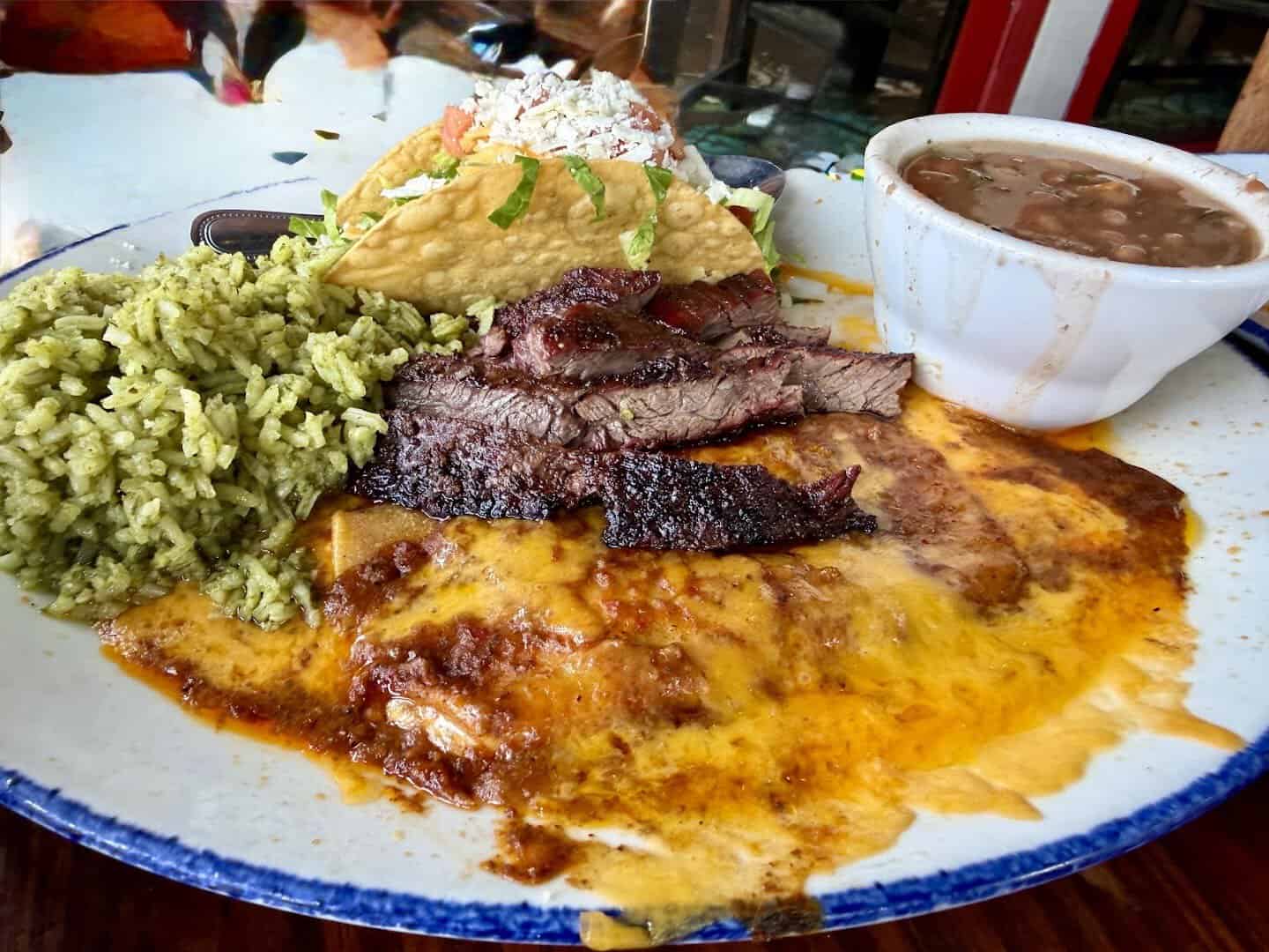Tacos al carbon plate with rice and beans at The Original Ninfa's on Navigation in Houston