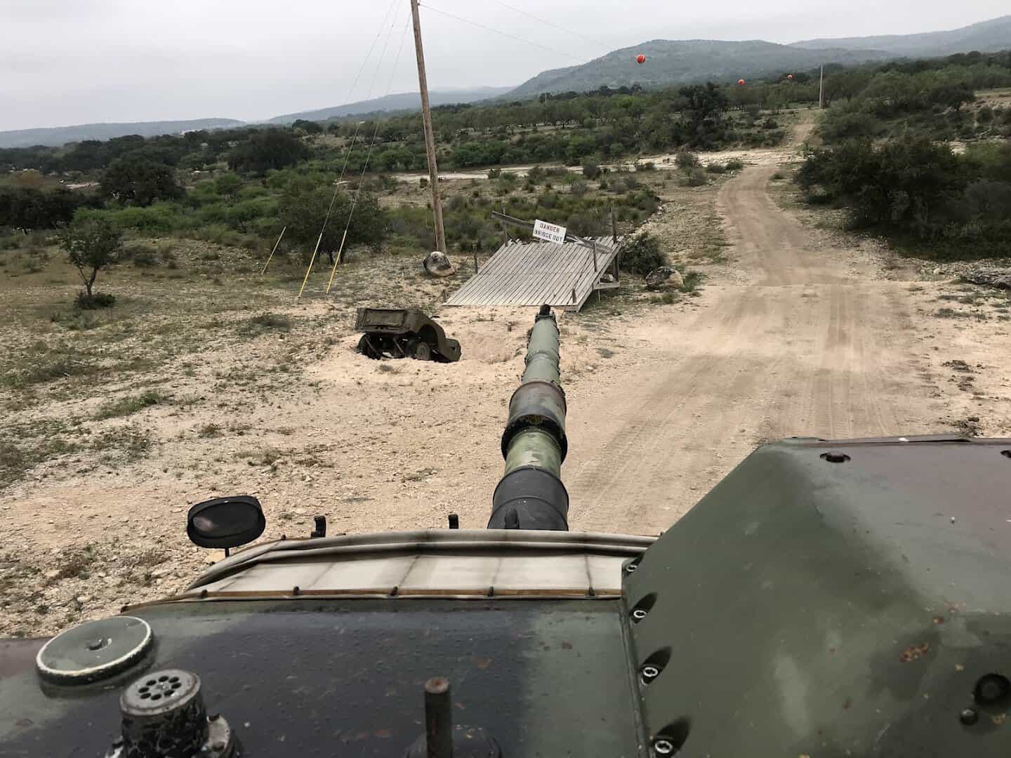 Tank on the combat driving course at DriveTanks in Uvalde, Texas